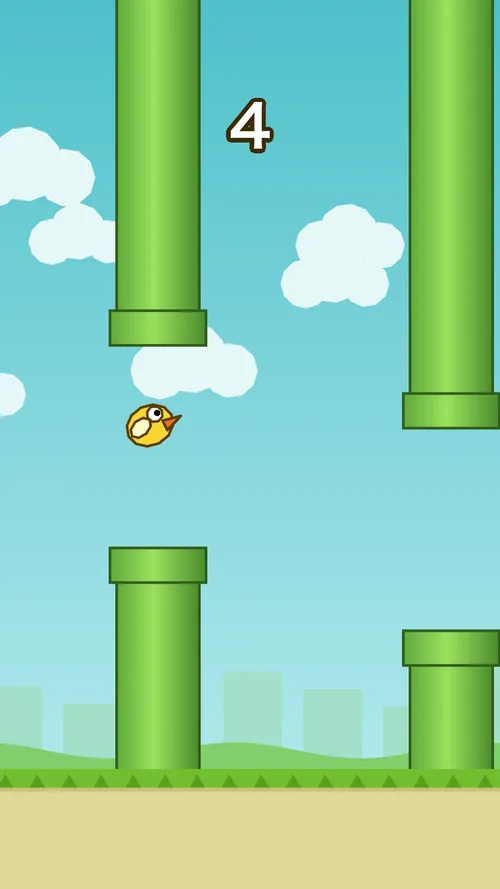 Flappy bird between green pipes